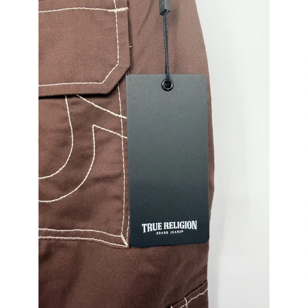 True Religion Bobby Baggy Cargo Pant Mens 34 Brown NWT Contrast Stitch 700248